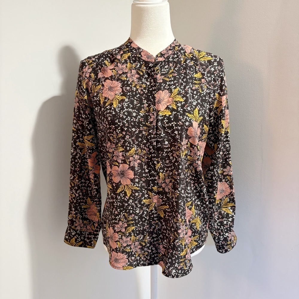 Zadig and Voltaire Chai Print Dark Floral 100% Silk Blouse Top Size XS Luxury